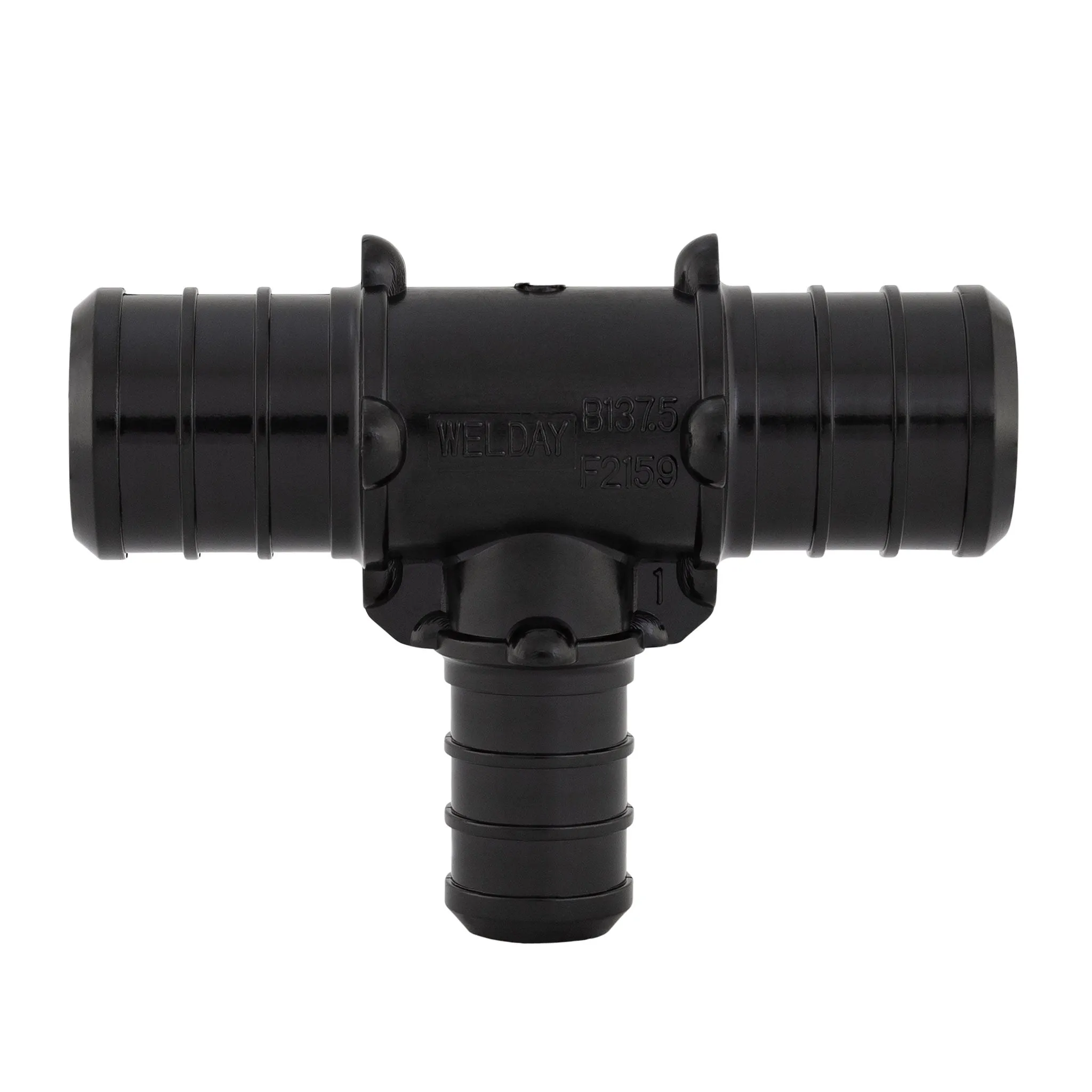 1" x 1" x 3/4" PEX B Crimp Barb PPSU Black Poly Reducing Tee, ASTM F2159