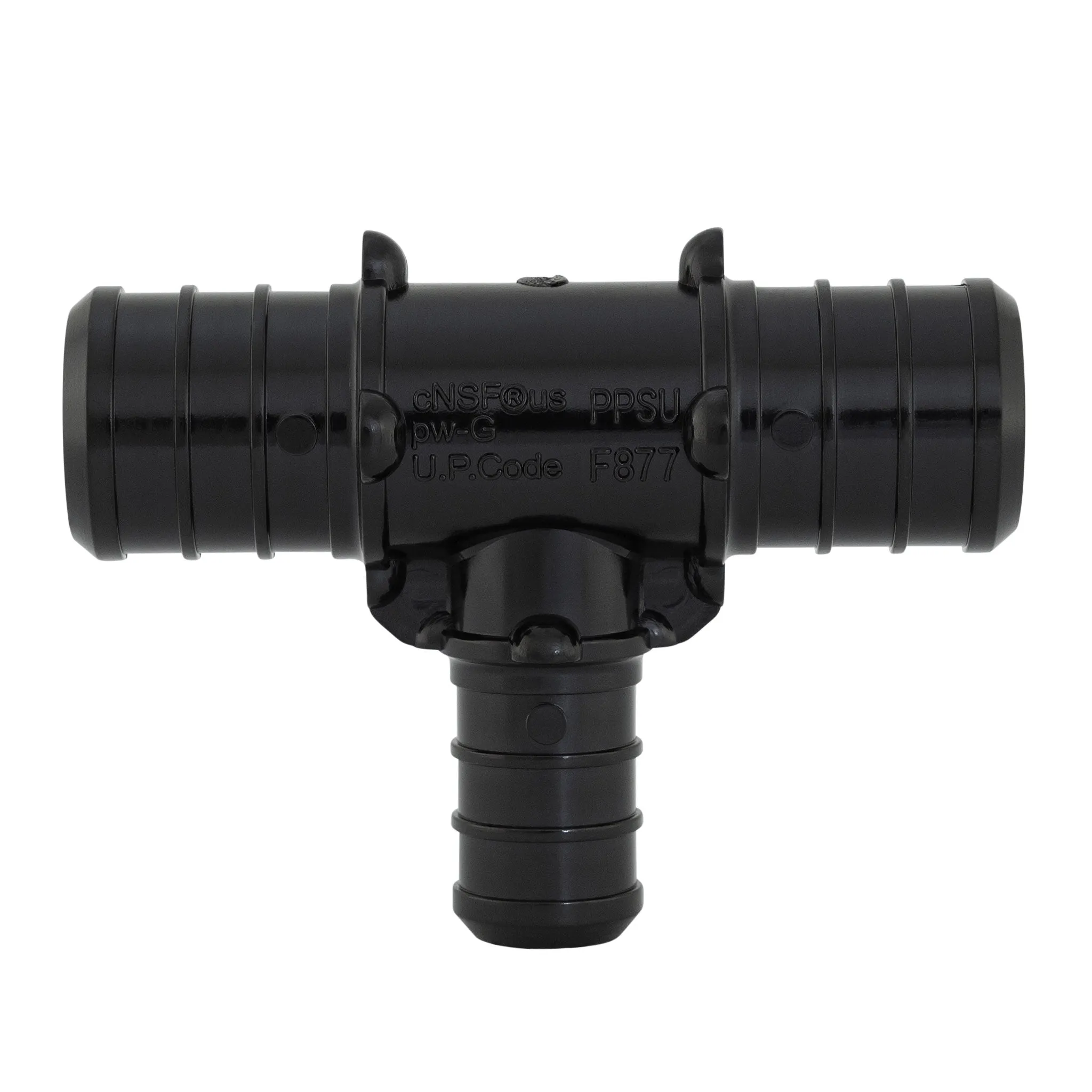 1" x 1" x 3/4" PEX B Crimp Barb PPSU Black Poly Reducing Tee, ASTM F2159
