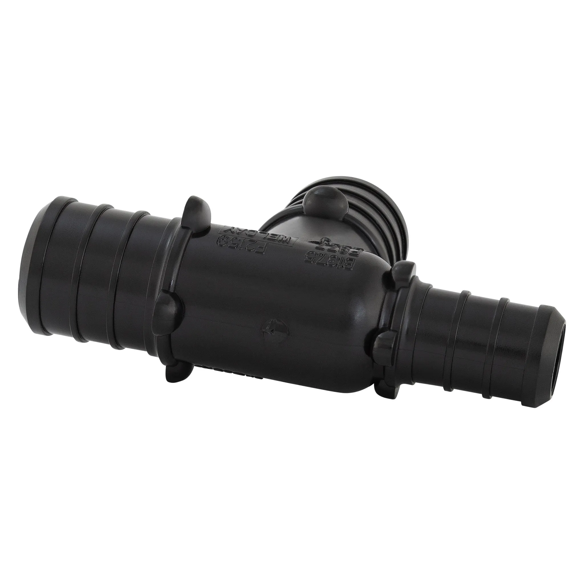 1" x 3/4" x 1" PEX B Crimp Barb PPSU Black Poly Reducing Tee, ASTM F2159