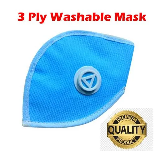3 ply High filtration Reusable Wellness Mask Dust Pollution Washable Mask with Breathing valve (Blue) - 1pc