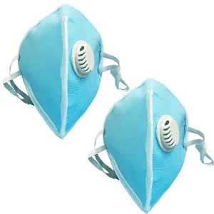 3 ply High filtration Reusable Wellness Mask Dust Pollution Washable Mask with Breathing valve (Blue) - 2pcs