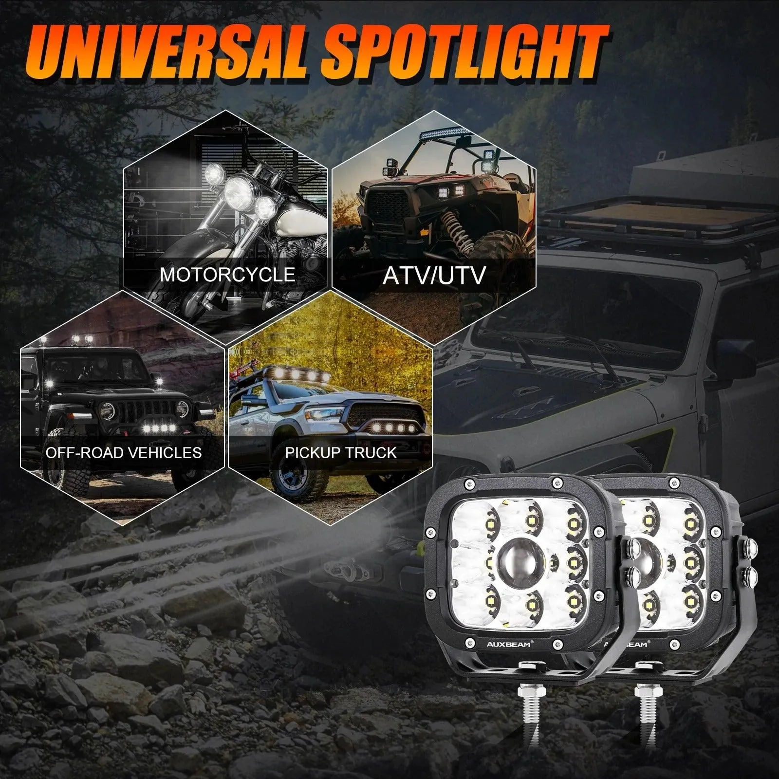 5 Inch 110W White&Amber LED Pod Lights With Additional Amber Covers