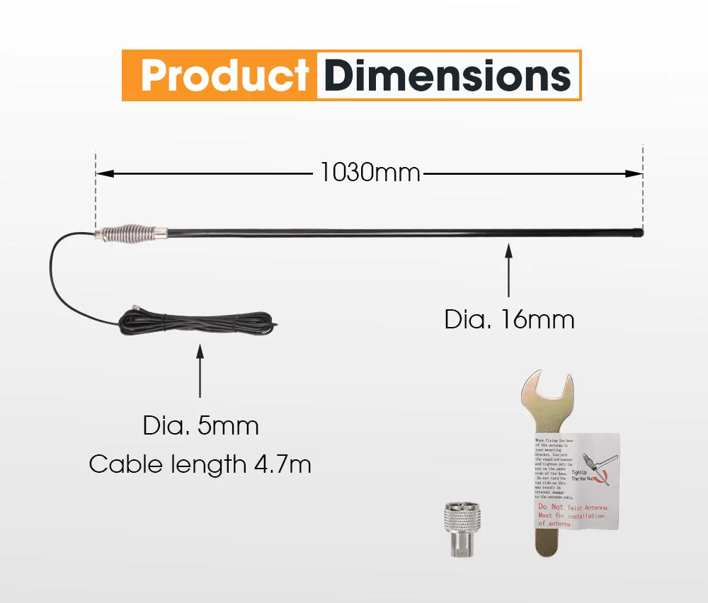 6.6DBI Black Heavy Duty Hi Gain Antenna For Uhf Cb Radio Bull Bar Fiberglass New