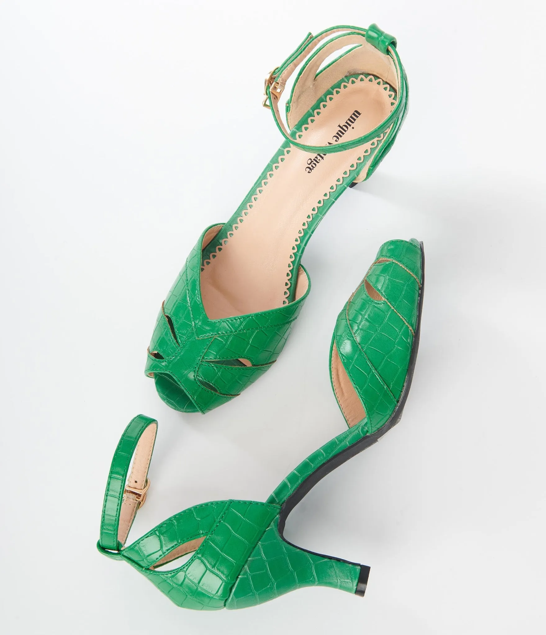 Ankle Strap Heel in Green by Unique Vintage
