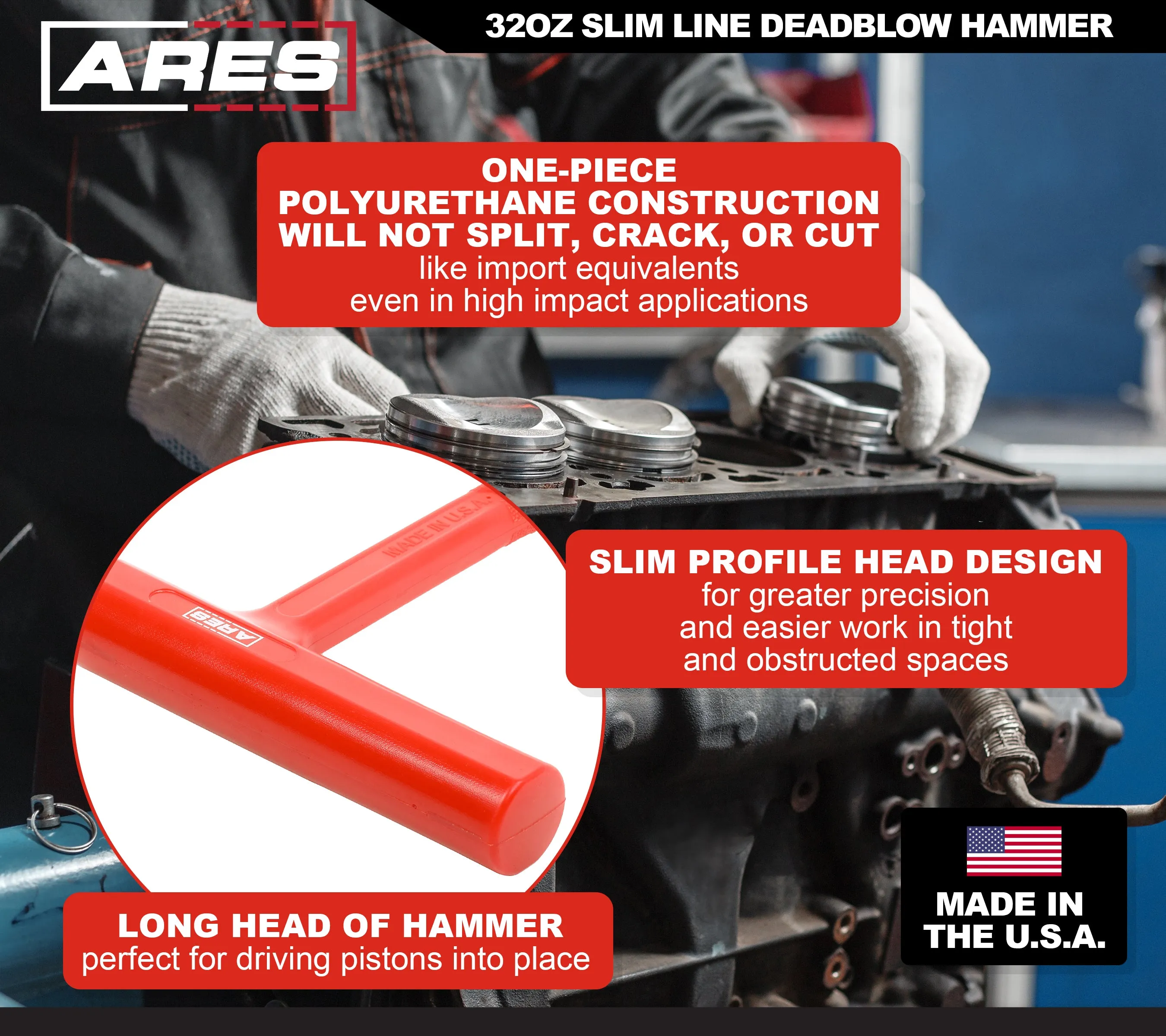ARES 23052 - 32oz Slim Line Deadblow Hammer