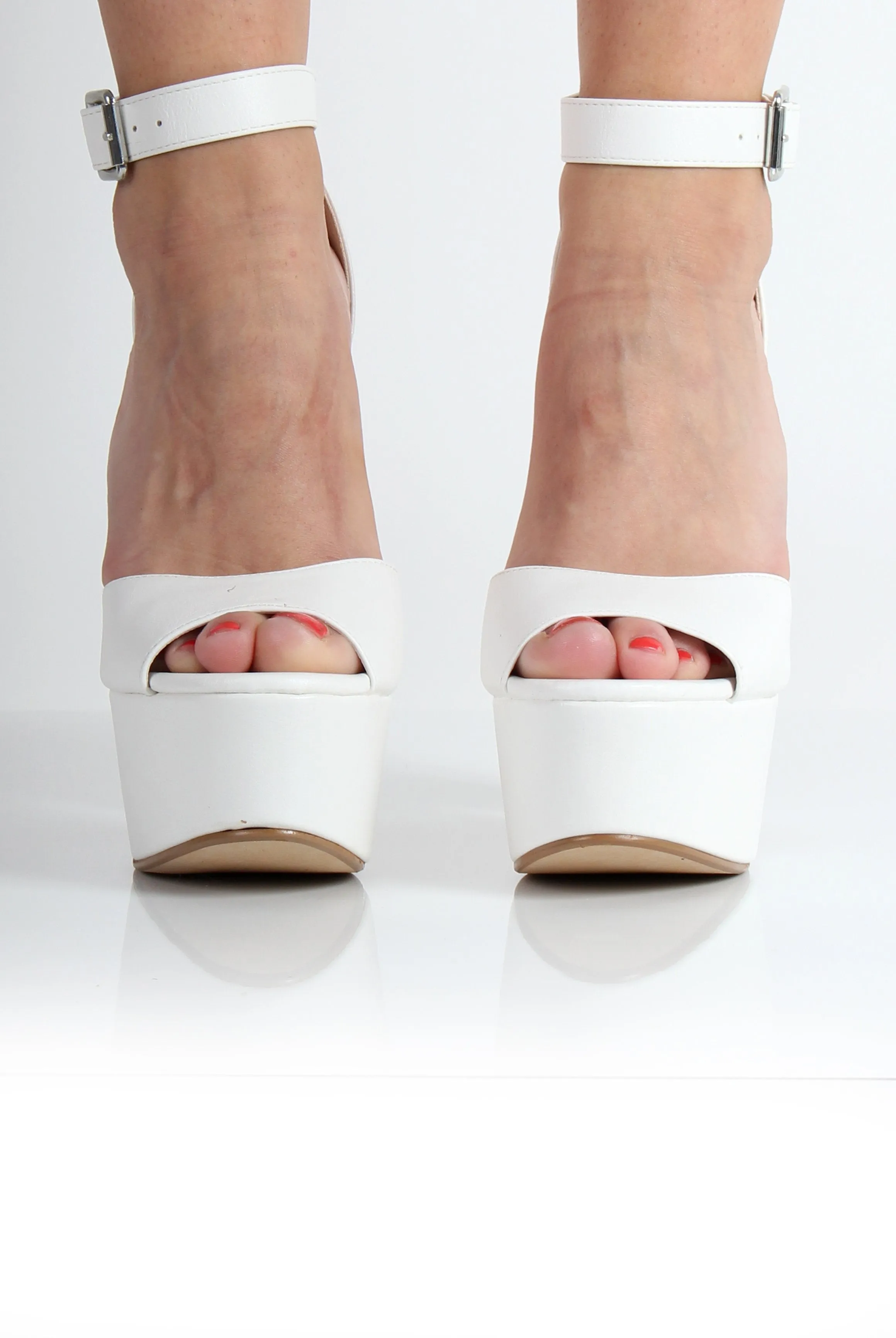 Camila White PU Peep Toe Heels