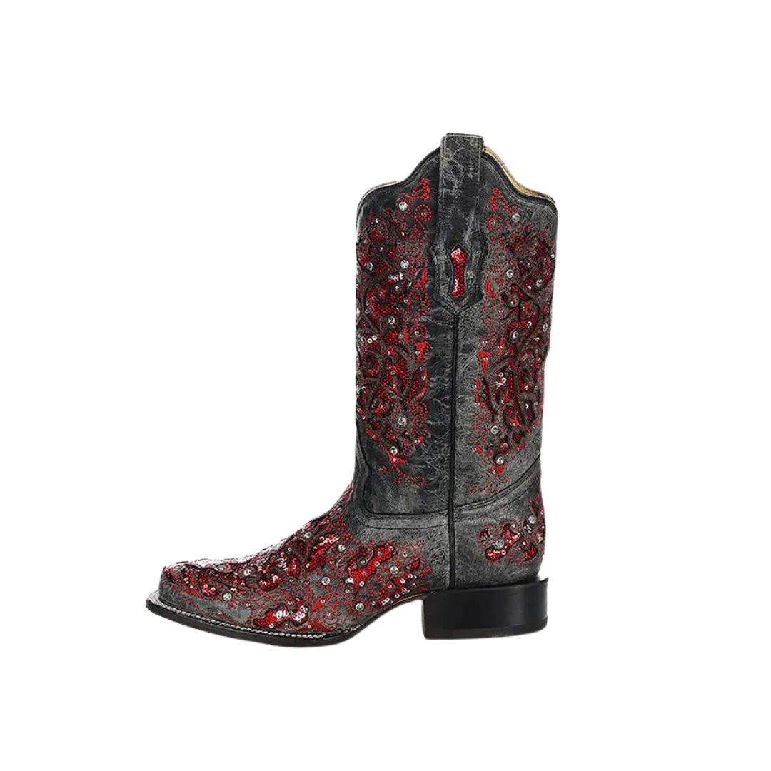 Corral Women's Glitter Inlay Black And Red Boots