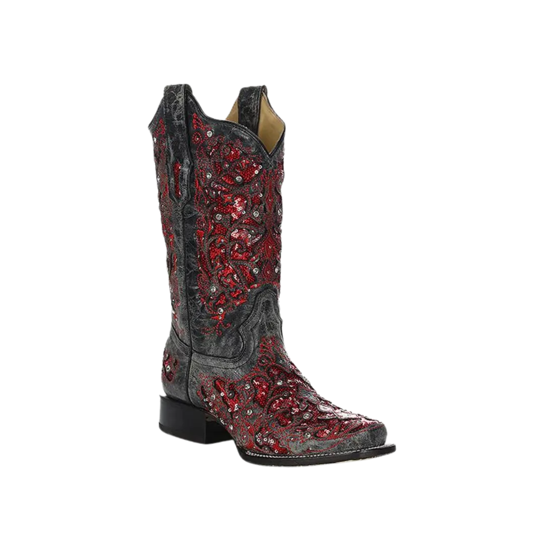 Corral Women's Glitter Inlay Black And Red Boots