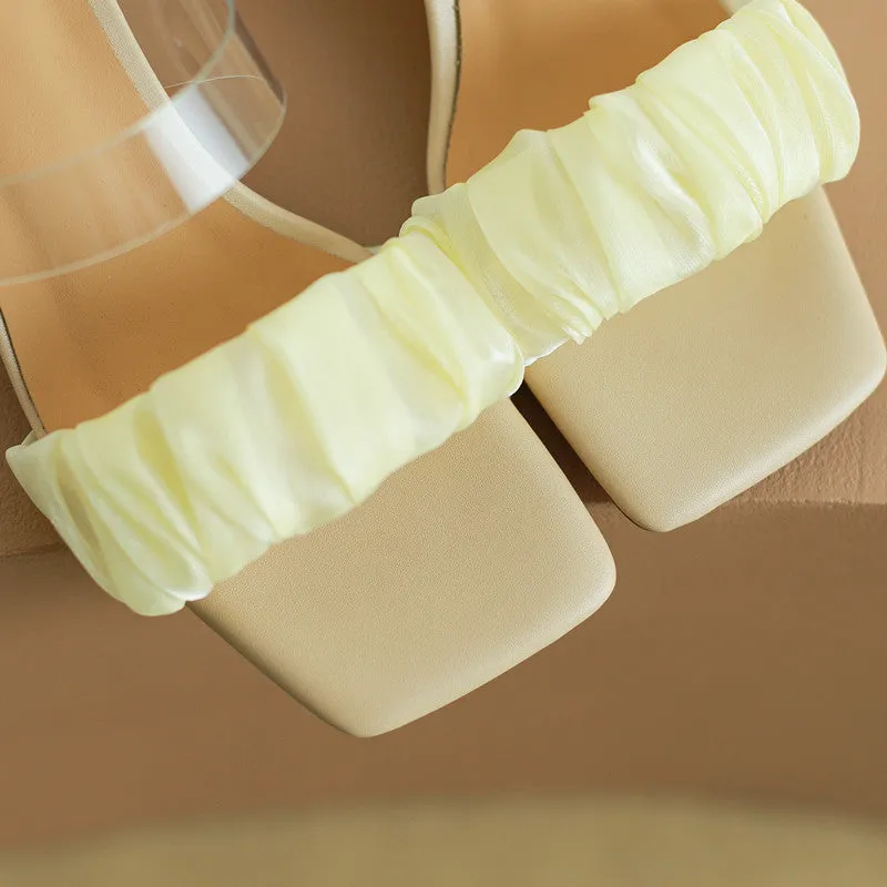 Darby Silk PVC Peep Toe Slides Clear Heels
