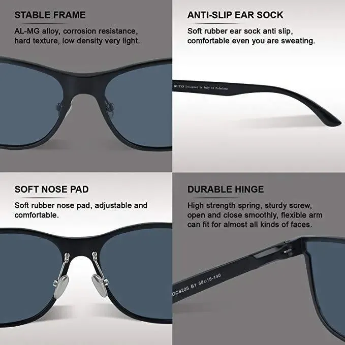DUCO Polarized Driving Sunglasses Rimmed Glasses UV400 protection 8205
