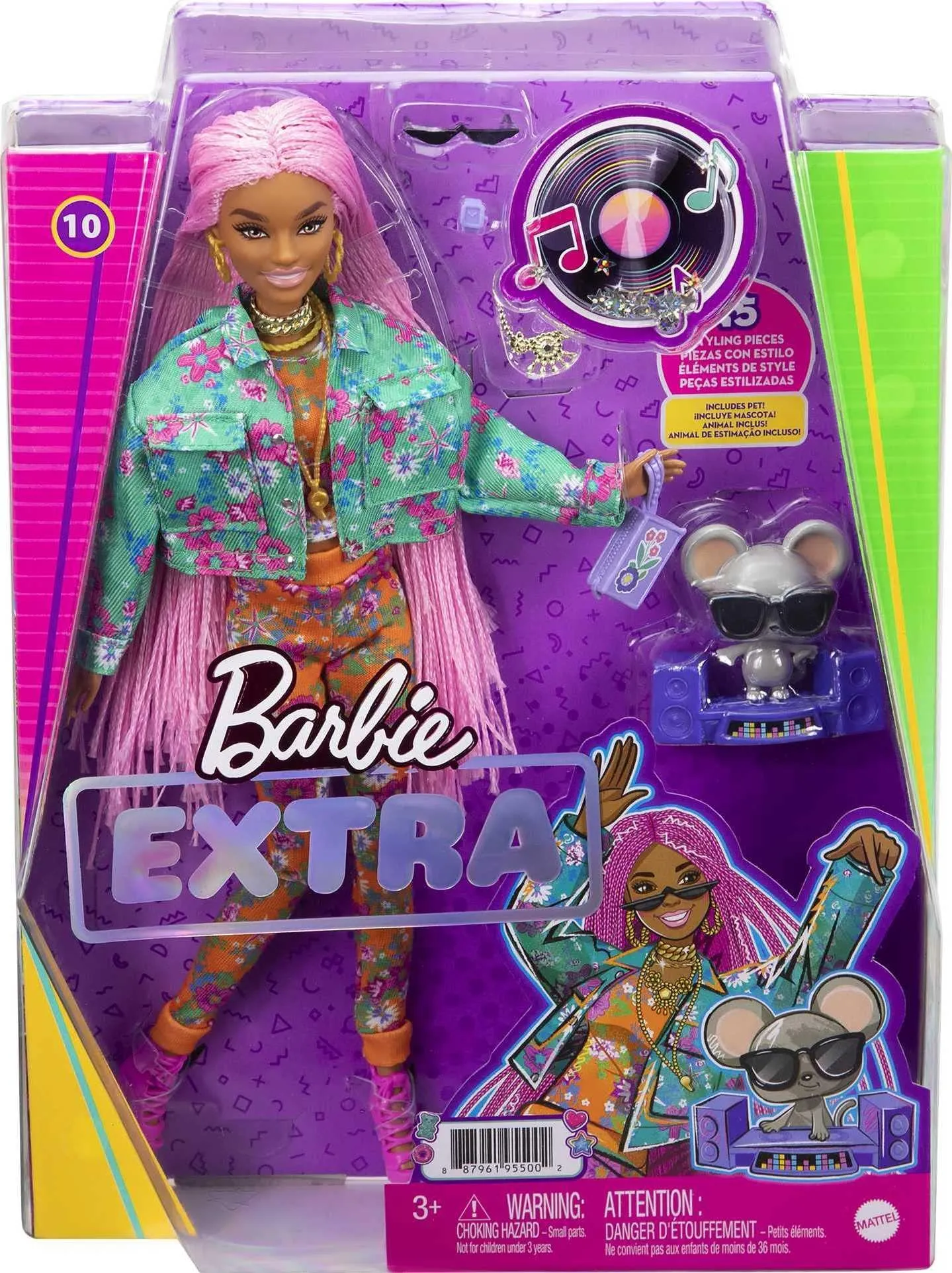 Extra Doll #10 in Floral-Print Jacket & Jogger Set with DJ Mouse Pet