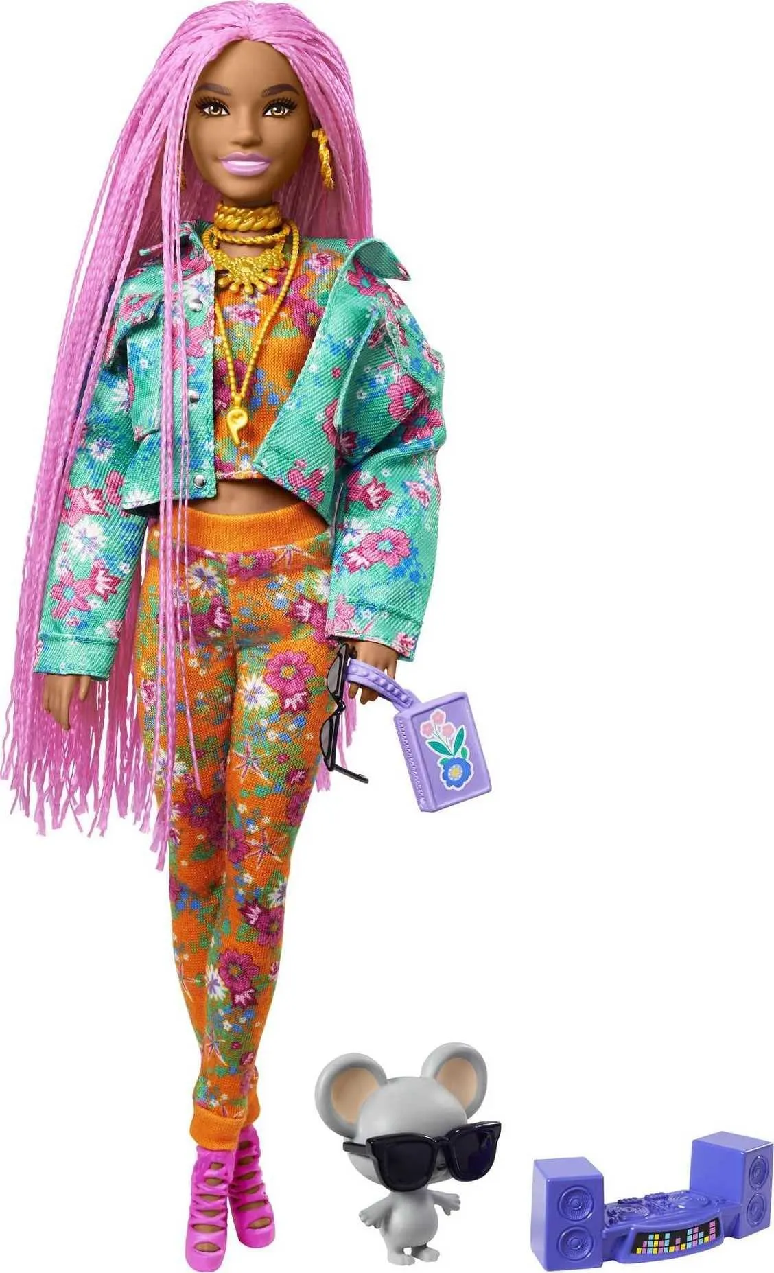 Extra Doll #10 in Floral-Print Jacket & Jogger Set with DJ Mouse Pet