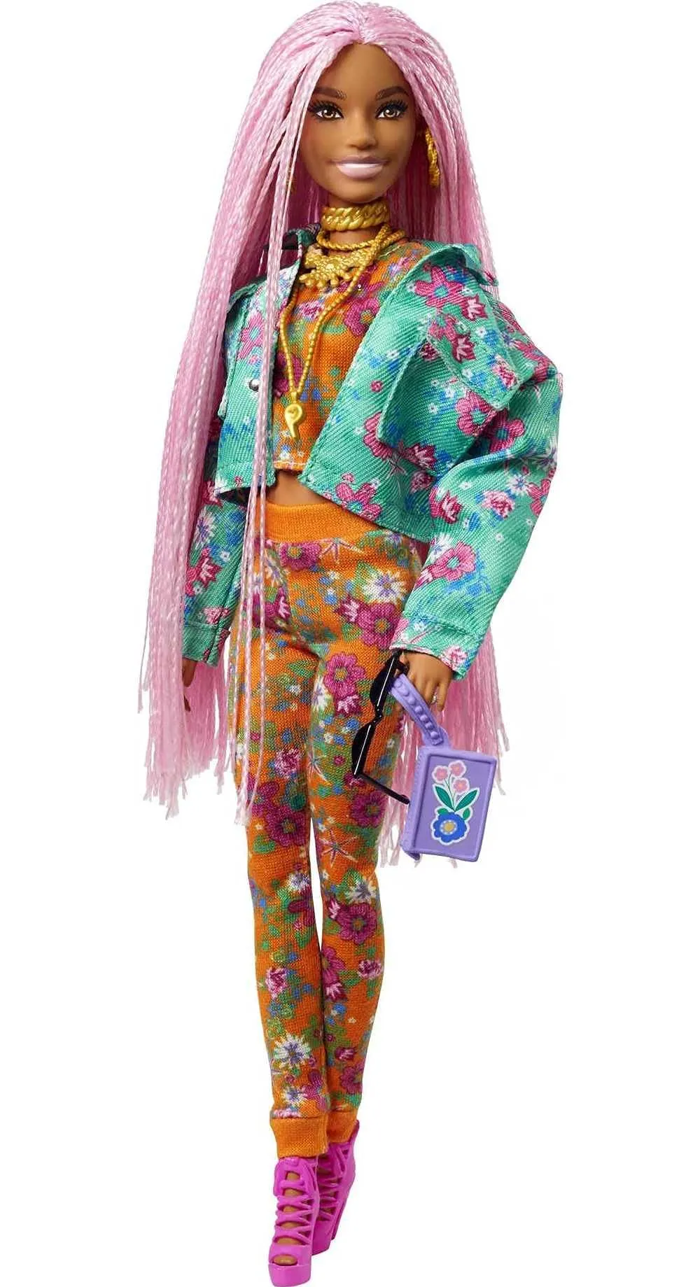 Extra Doll #10 in Floral-Print Jacket & Jogger Set with DJ Mouse Pet