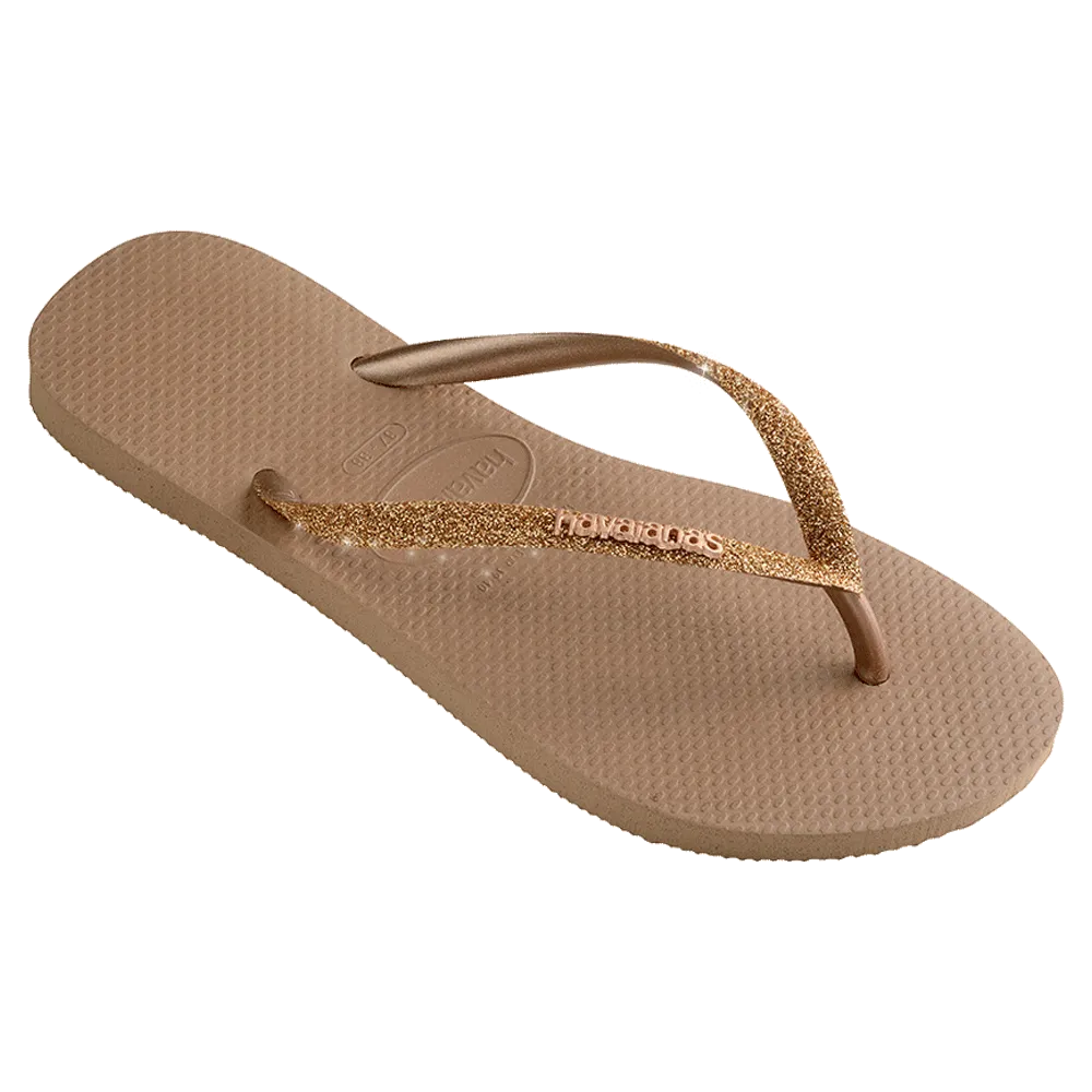Havaianas Slim Glitter Logo Metallic Flip Flops