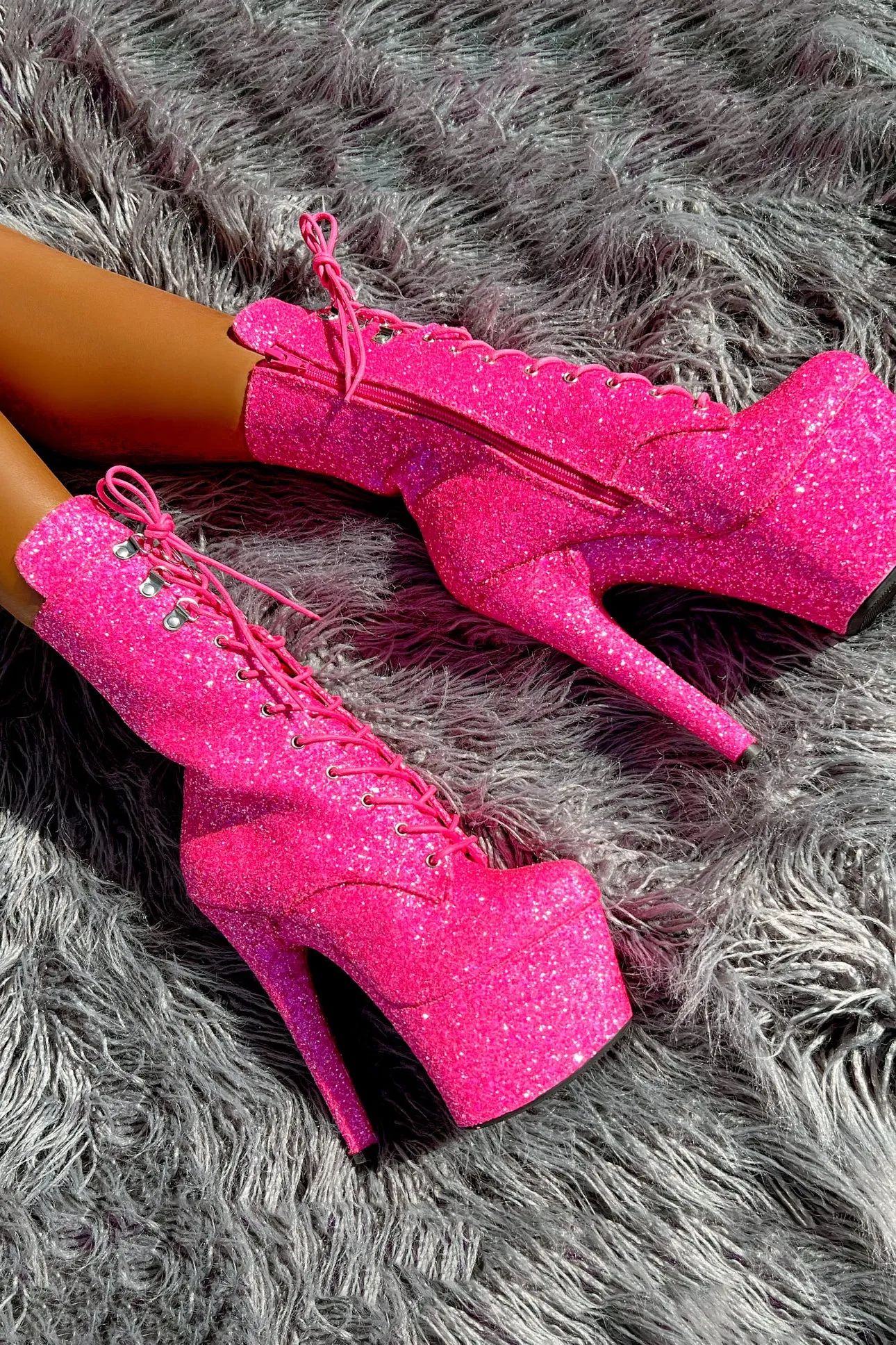 Hella Heels The Glitterati XTRA 7inch Boots -  Kitty Pink