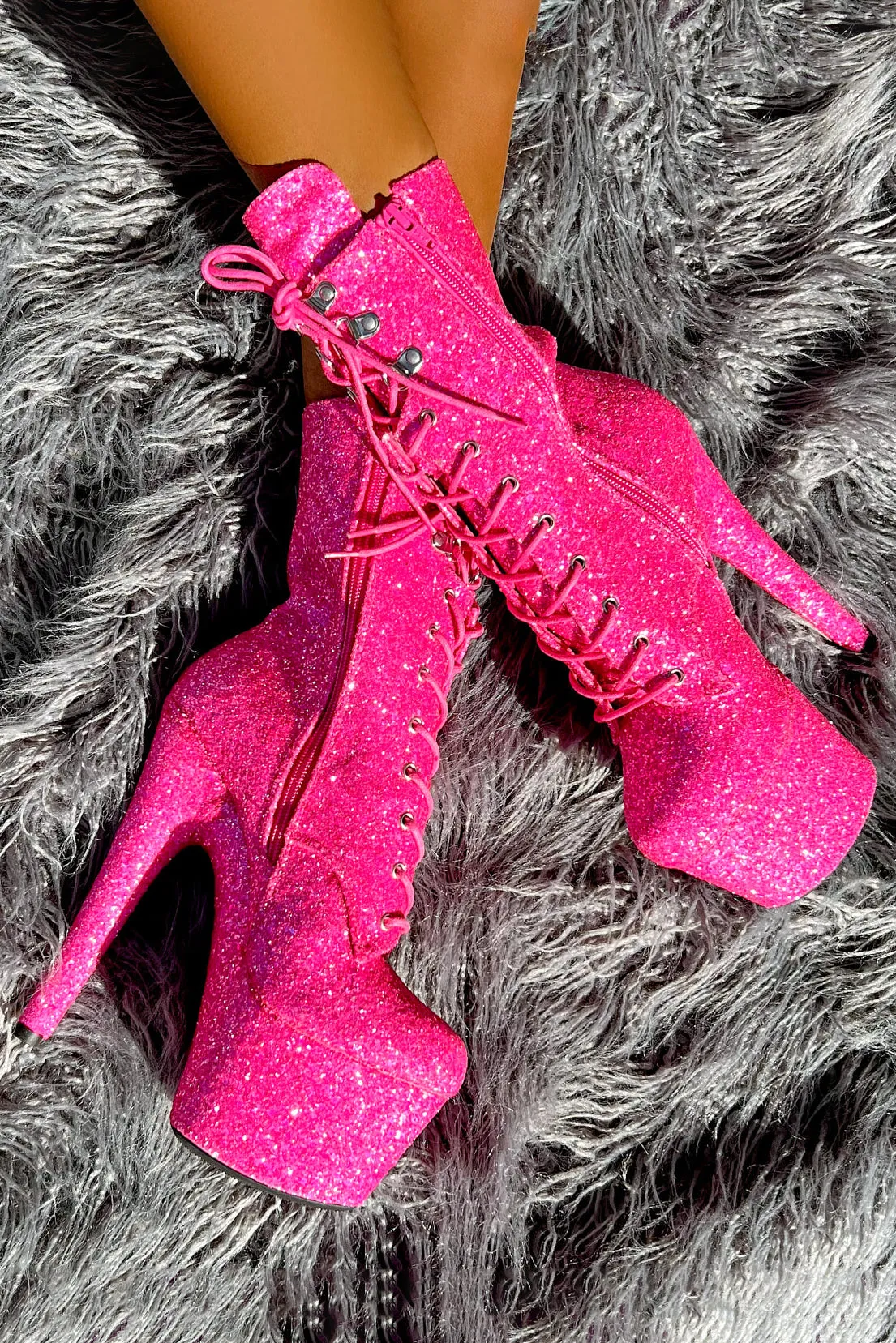 Hella Heels The Glitterati XTRA 7inch Boots -  Kitty Pink