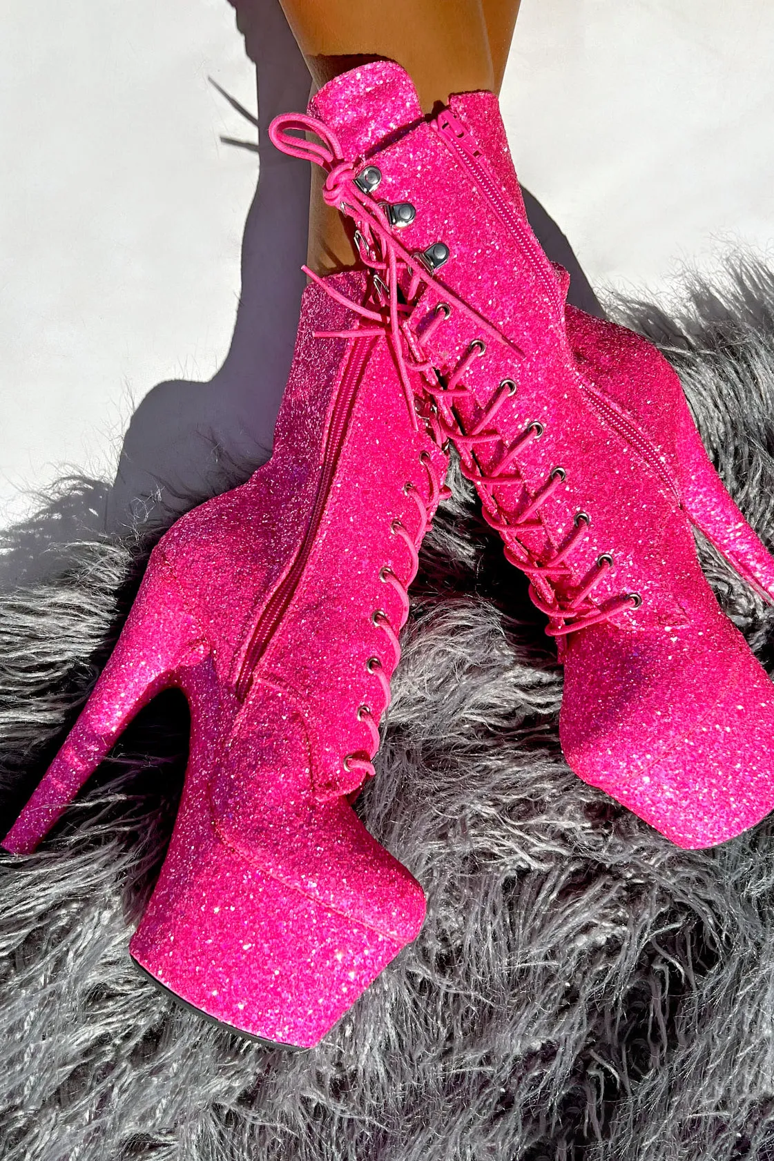 Hella Heels The Glitterati XTRA 7inch Boots -  Kitty Pink