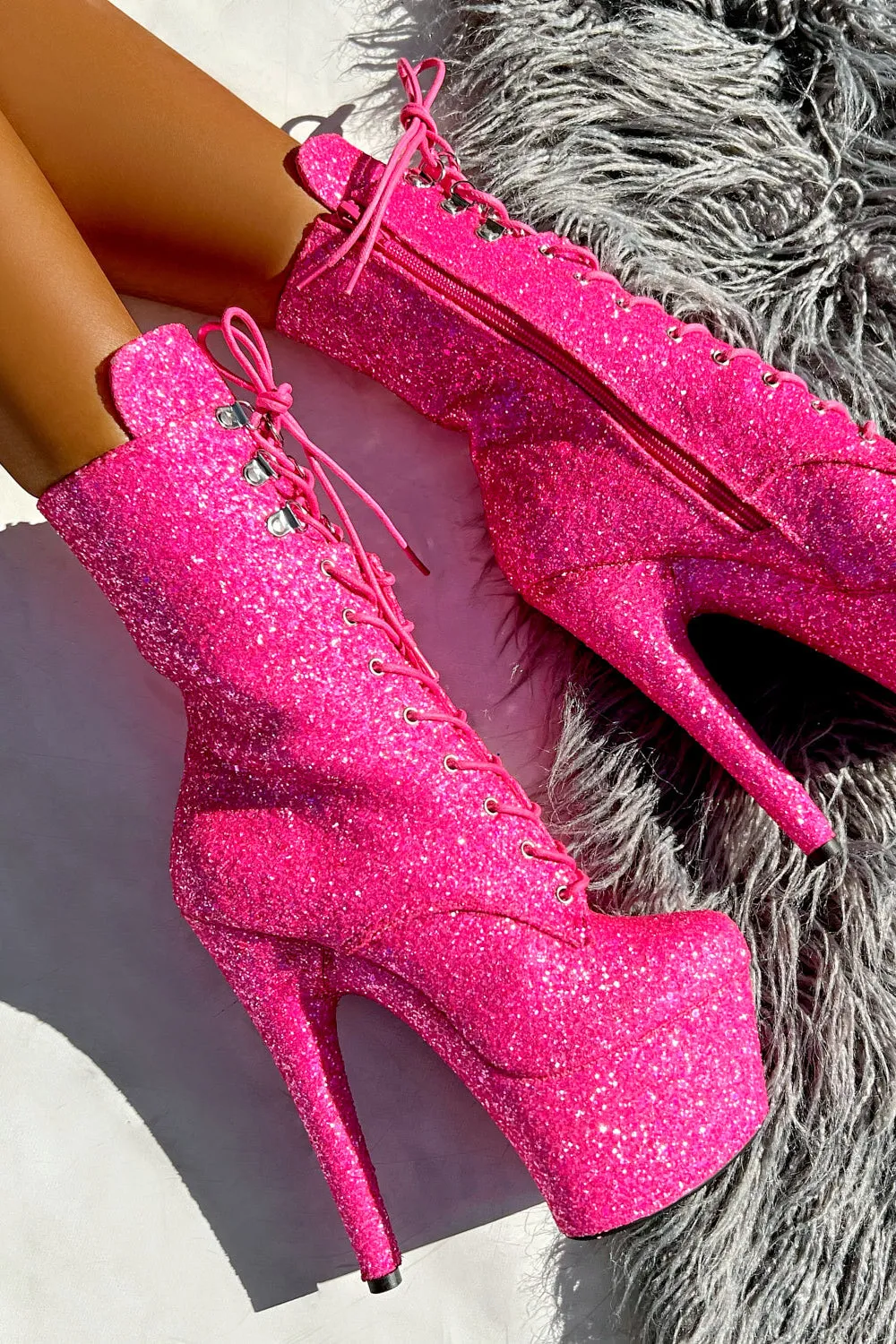 Hella Heels The Glitterati XTRA 7inch Boots -  Kitty Pink