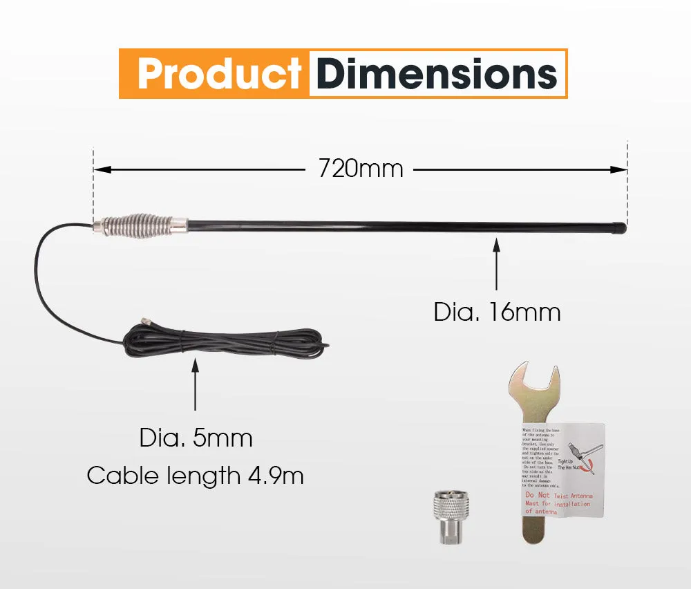 Hi Gain Black Uhf 5DB Fibreglass CB Antenna 720mm Height For Gme Uniden Oricom