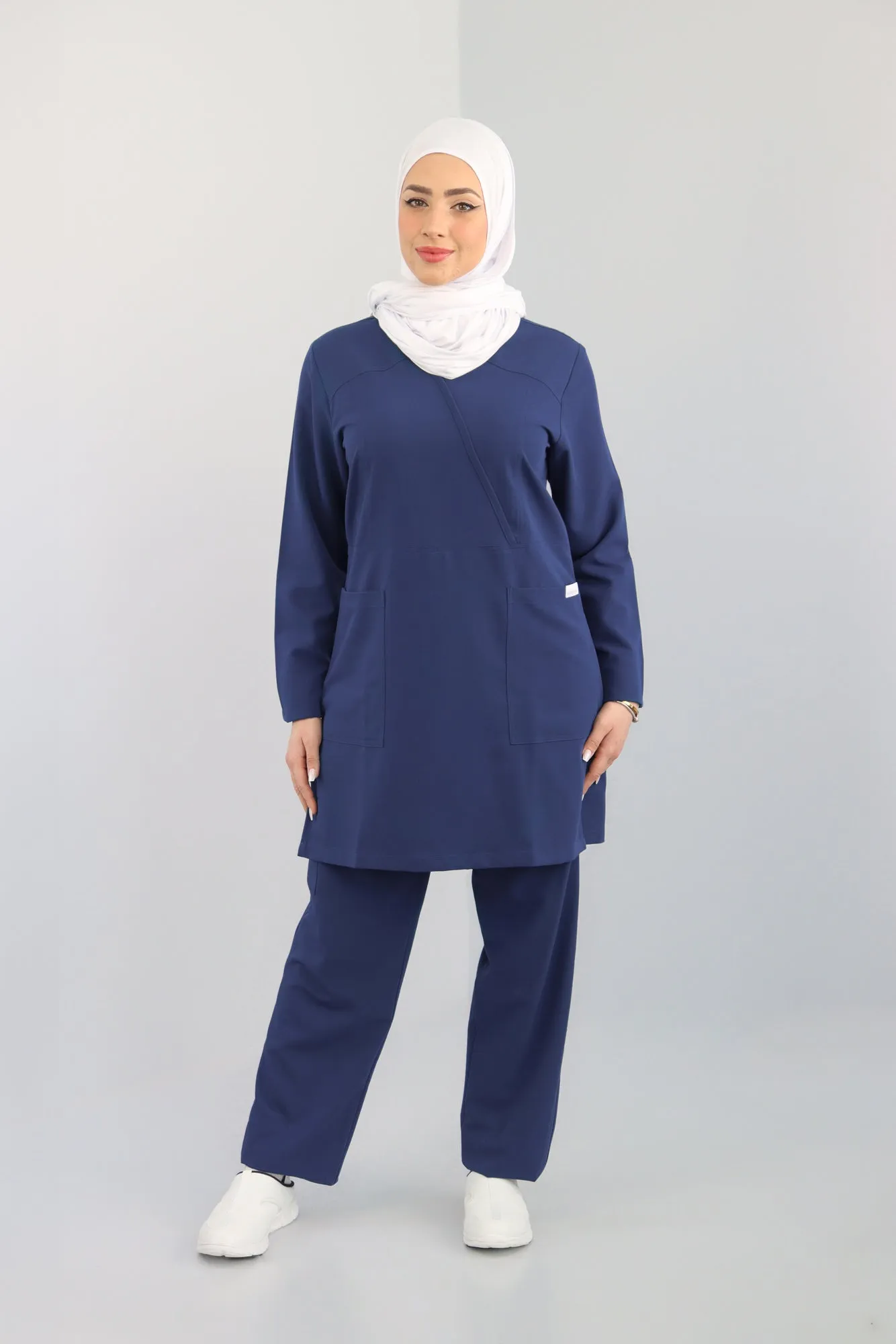 Hiba Women's Long Sleeve Scrub Set - Blue Family