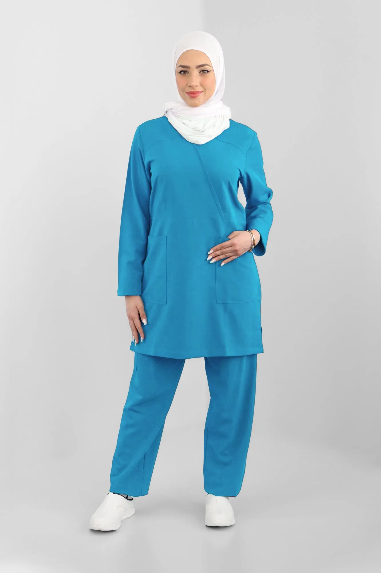 Hiba Women's Long Sleeve Scrub Set - Blue Family