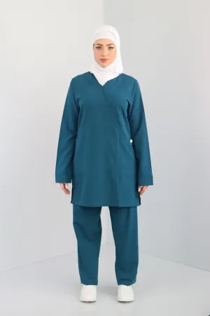 Hiba Women's Long Sleeve Scrub Set - Blue Family