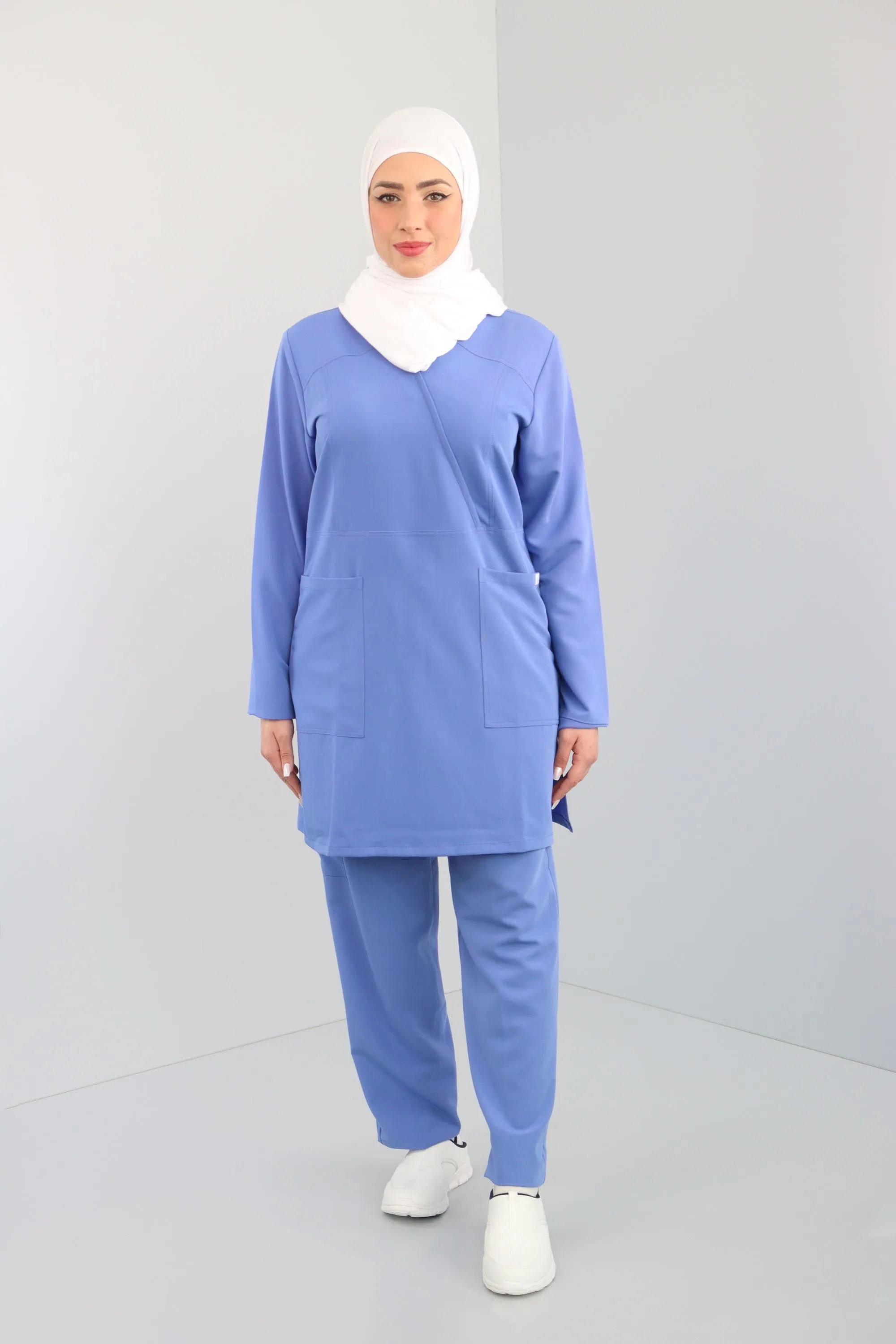 Hiba Women's Long Sleeve Scrub Set - Blue Family