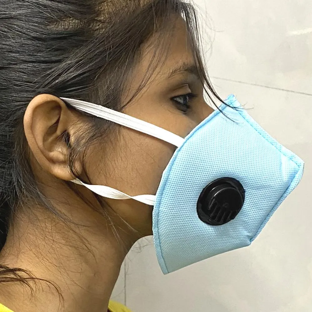 High filtration 4 ply Reusable Wellness Mask with PU foam Three Layer Dust Pollution Washable Mask with Breathing valve (Blue) -2pcs