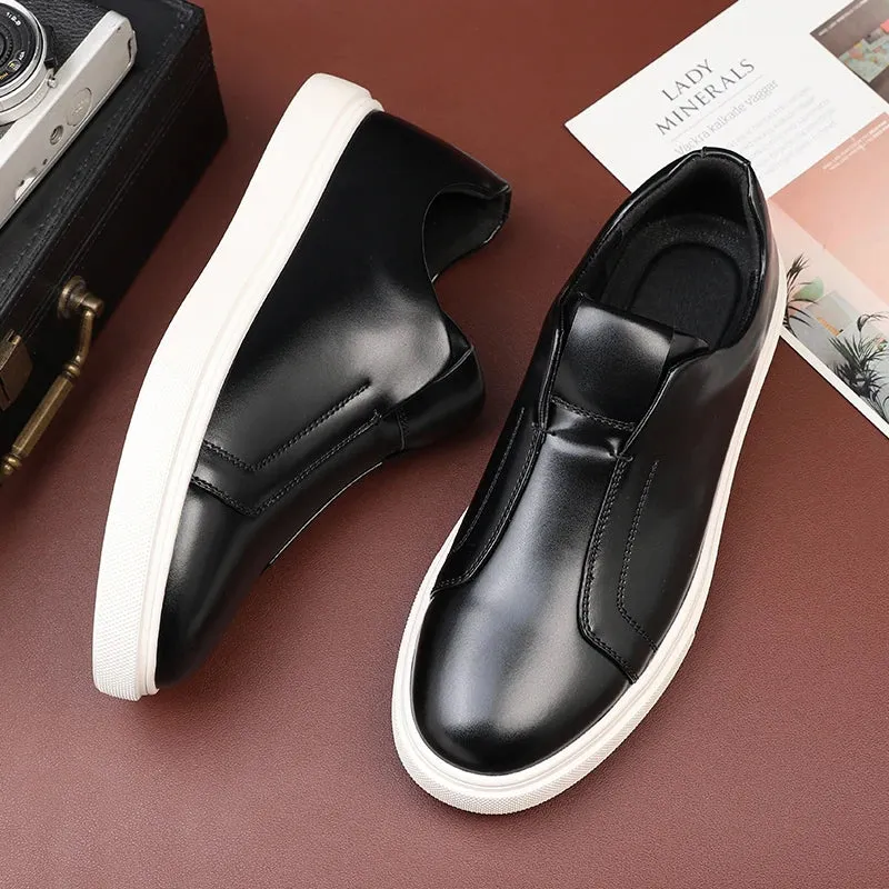 Hnzxzm Fashion Men's Skateboard Shoes Men Casual Slip-on Leather Shoes Mens Outdoor Driving Flats
