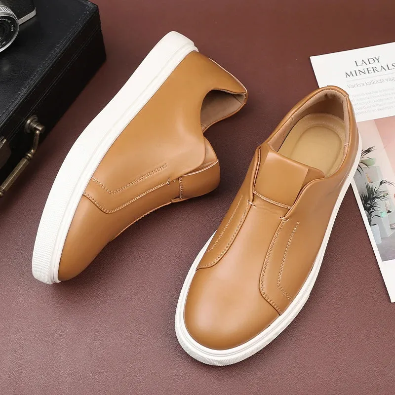 Hnzxzm Fashion Men's Skateboard Shoes Men Casual Slip-on Leather Shoes Mens Outdoor Driving Flats
