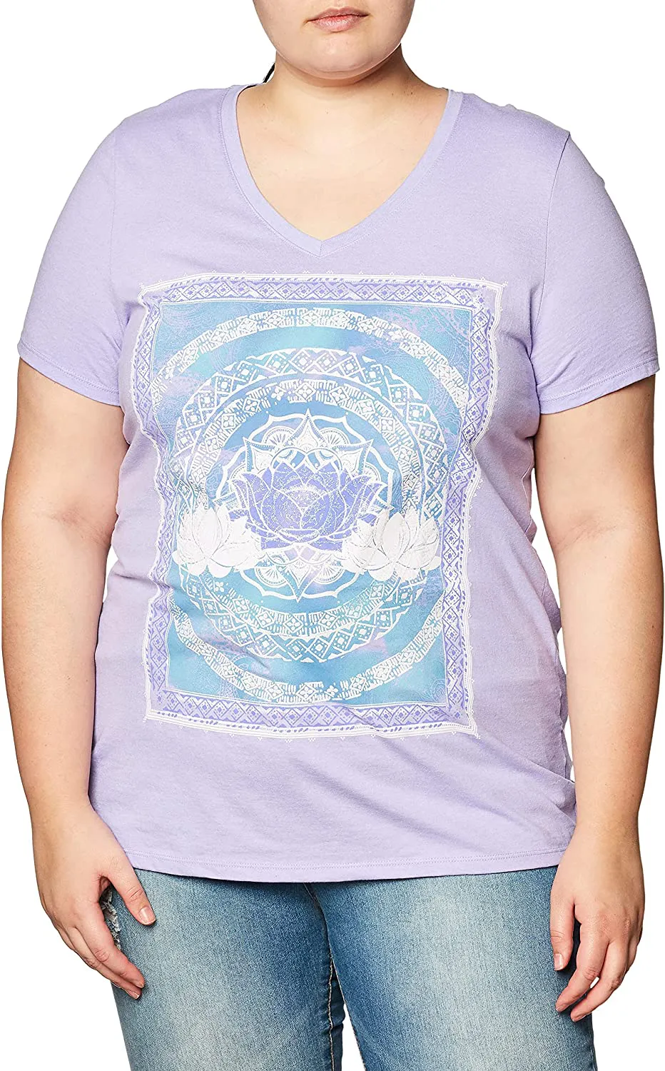 JUST MY SIZE Women's Size Plus Printed Short-Sleeve V-Neck T-Shirt