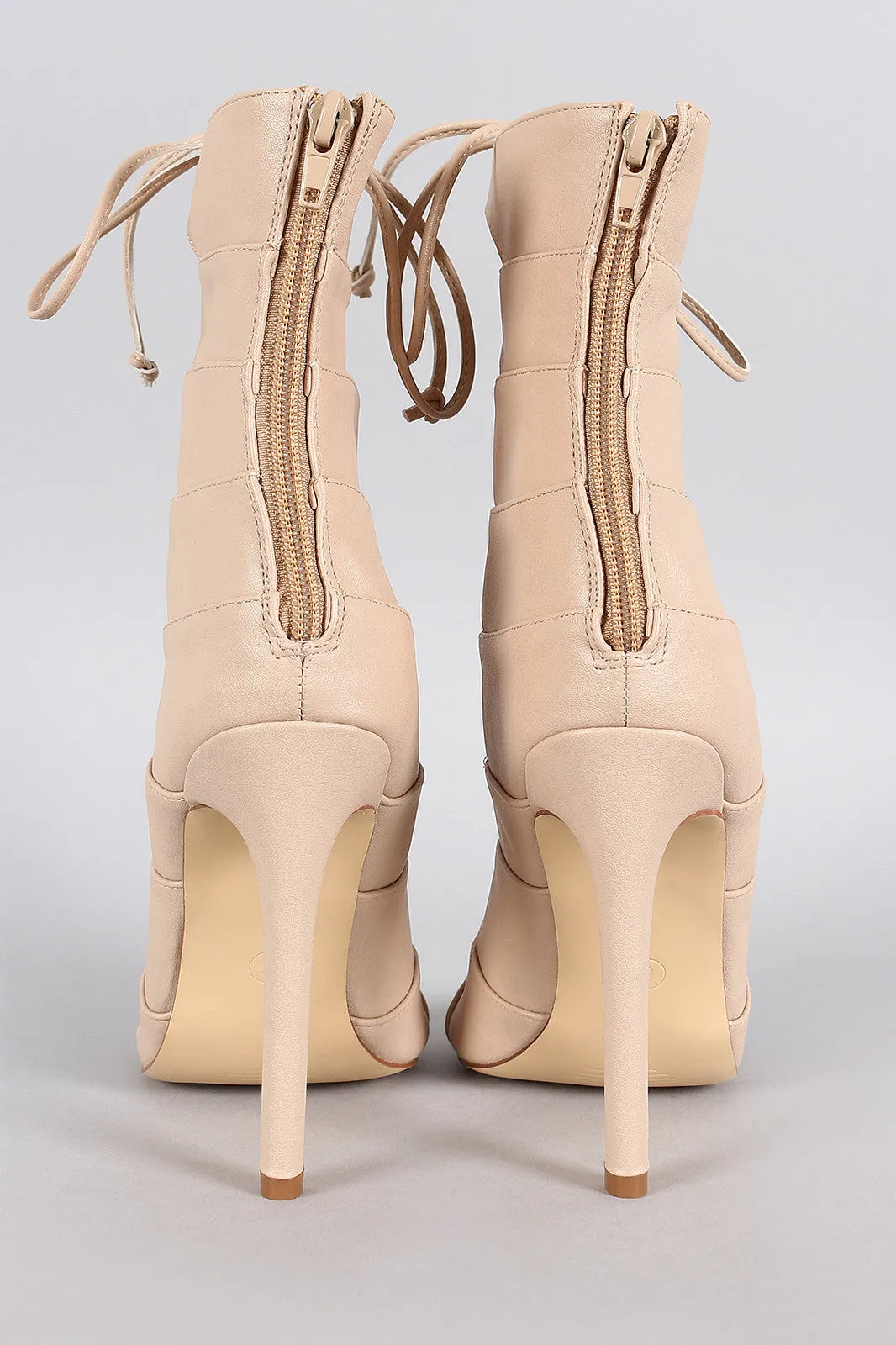 Liliana Caged Lace Up Peep Toe Stiletto Heel