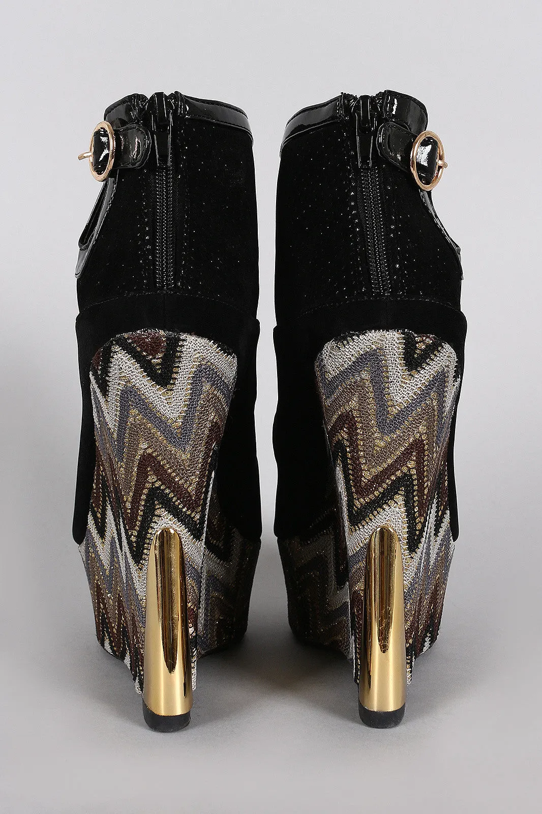 Liliana Perforated Cuff Glitter Chevron Platform Wedge