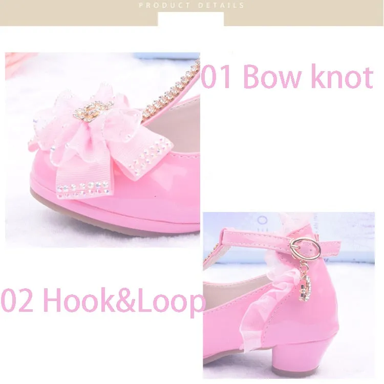 Lovely Girls' Lace Flower Trim Low-heeled PU Princess Shoes For Dance Dress