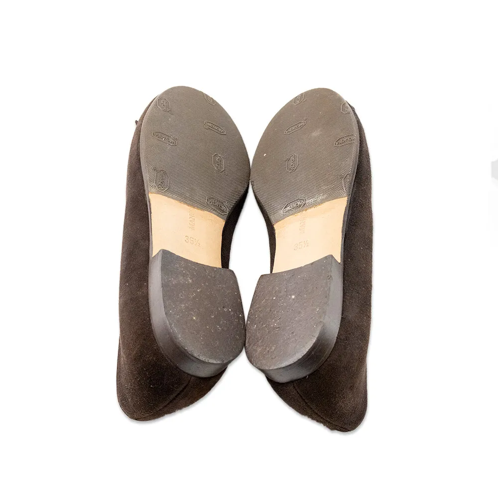 Manolo Blahnik Brown Suede Round Toe Ballet Flats with Flower