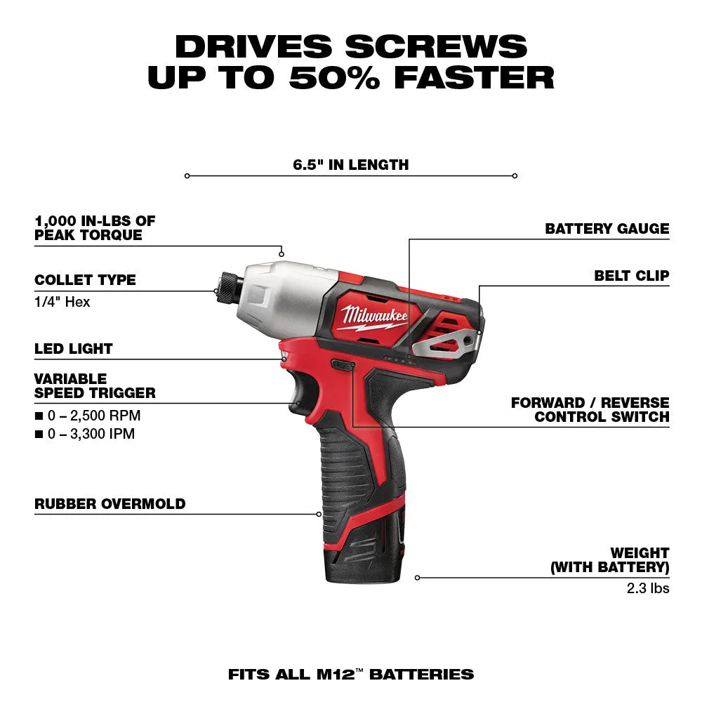 Milwaukee 2497-22 M12 Hammer Drill and Impact Combo