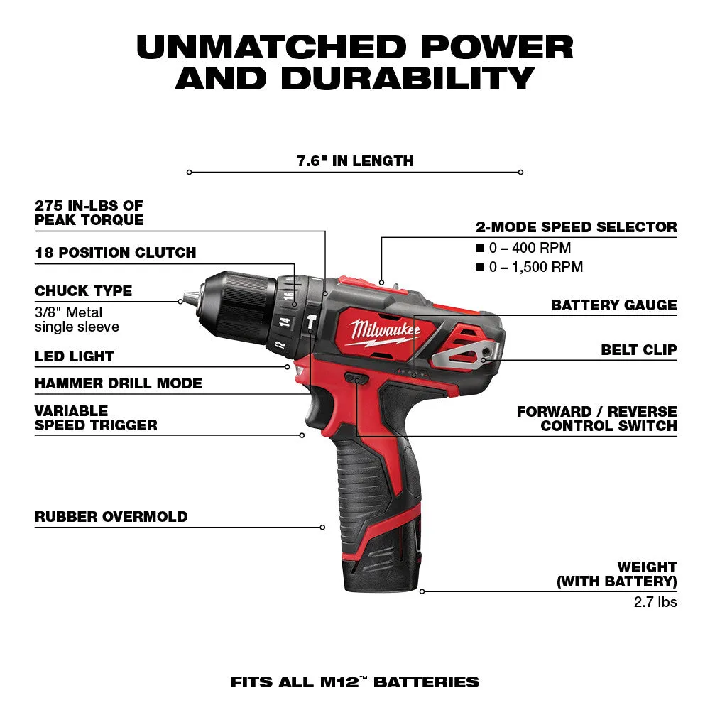 Milwaukee 2497-22 M12 Hammer Drill and Impact Combo