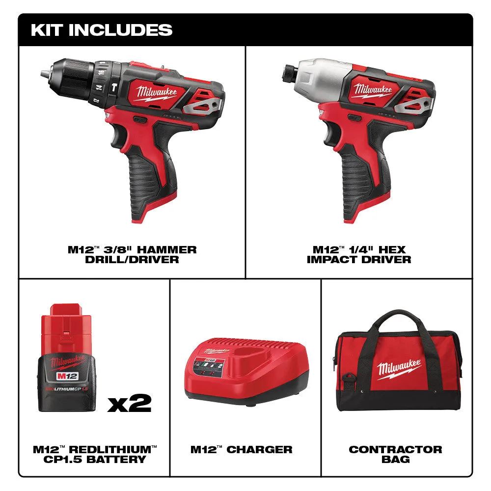 Milwaukee 2497-22 M12 Hammer Drill and Impact Combo