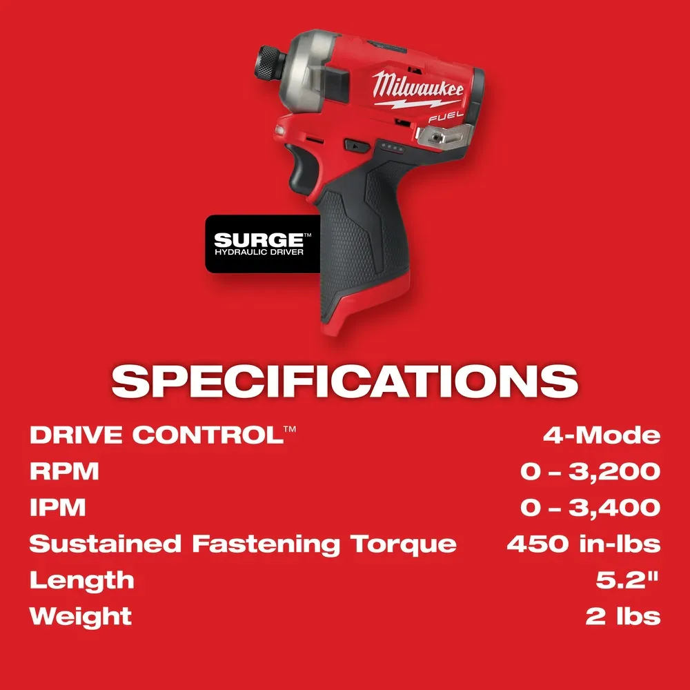 Milwaukee 2551-22 M12 FUEL SURGE 1/4" Hex Hydraulic Driver 2 Battery Kit