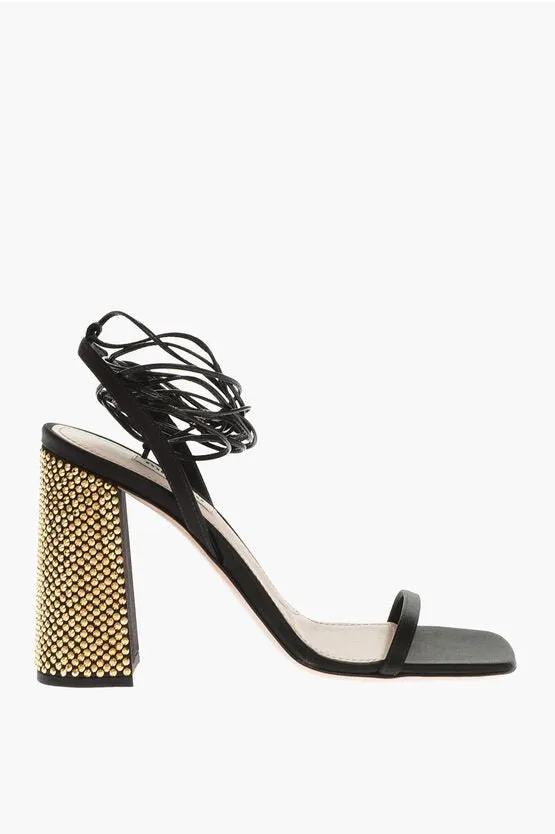 Miu Miu Satin Sandals with Squared Rhinstoned Heel 10cm