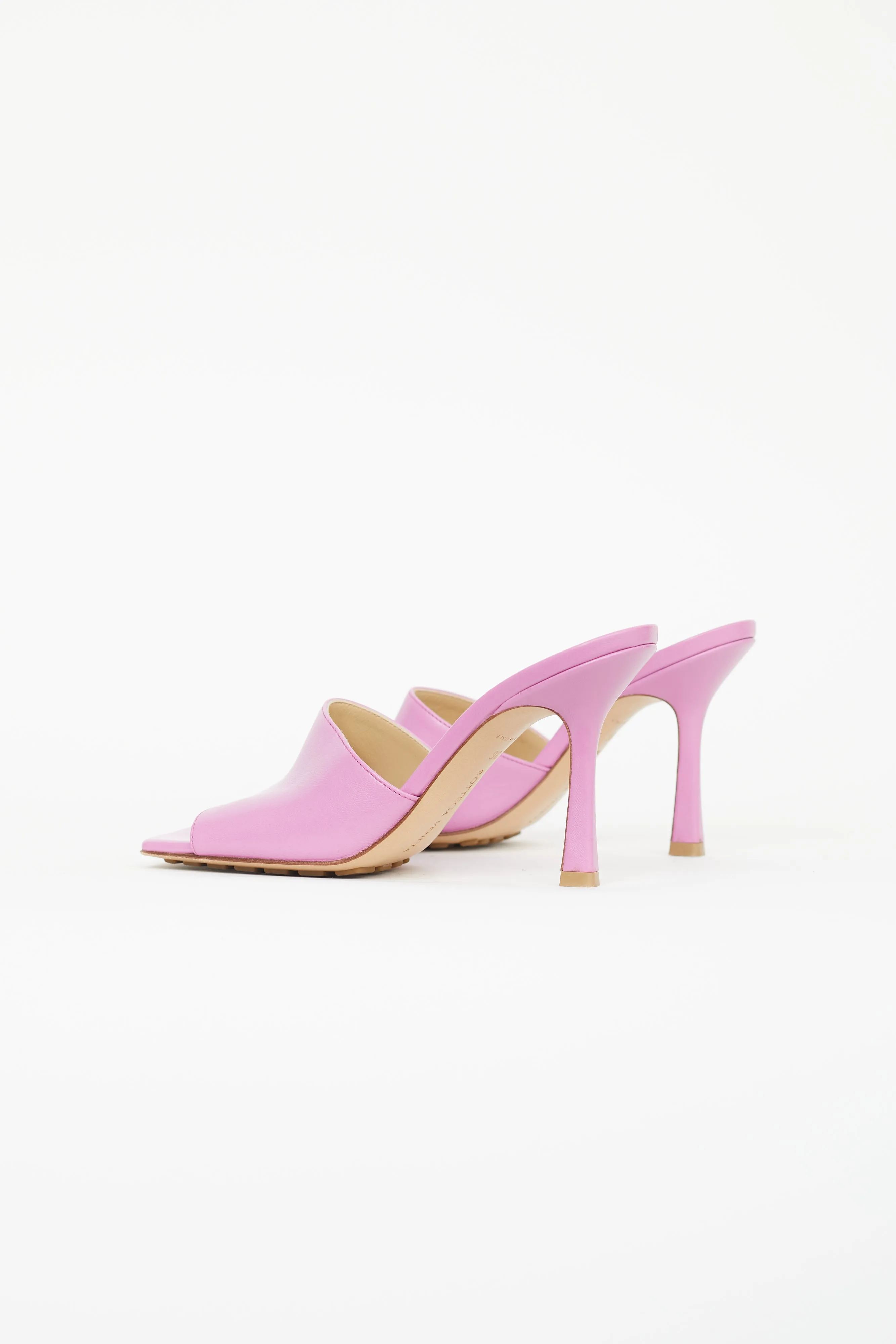 Pink Leather Stretch Mule Heel