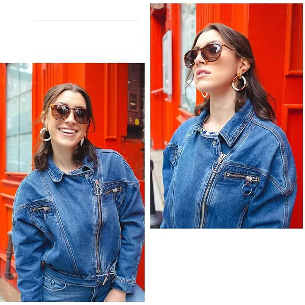 Polarized Sunglasses for Women Retro Oversized Round Frame Driving Sun Glasses 100% UV Blocking