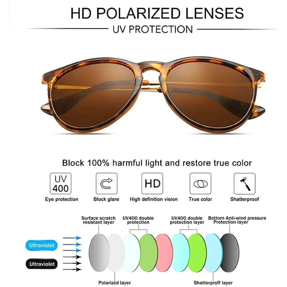 Polarized Sunglasses for Women Retro Oversized Round Frame Driving Sun Glasses 100% UV Blocking