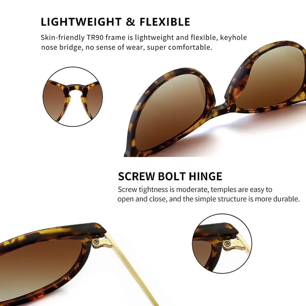 Polarized Sunglasses for Women Retro Oversized Round Frame Driving Sun Glasses 100% UV Blocking