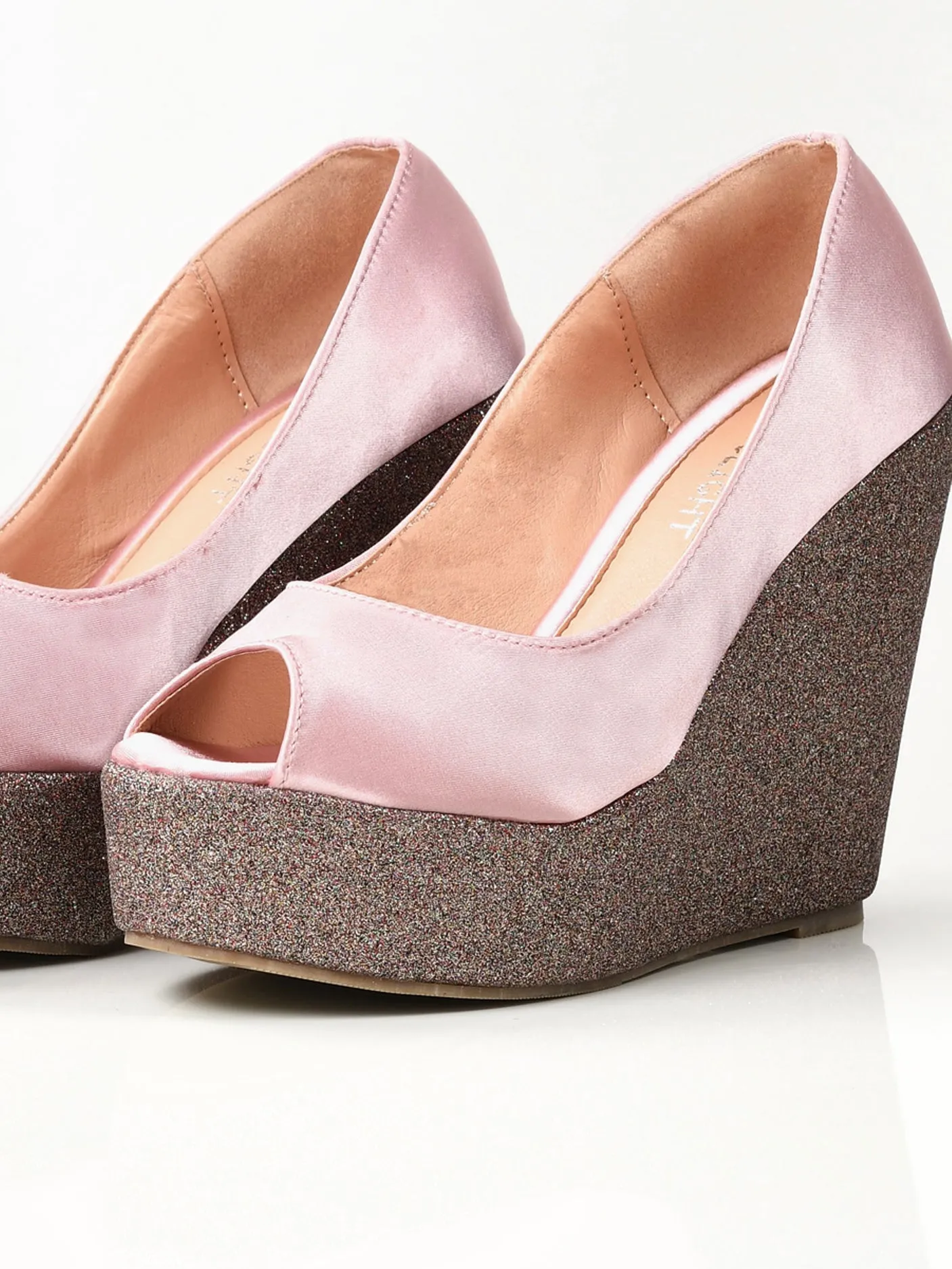 Satin Glitter Wedges - Pink