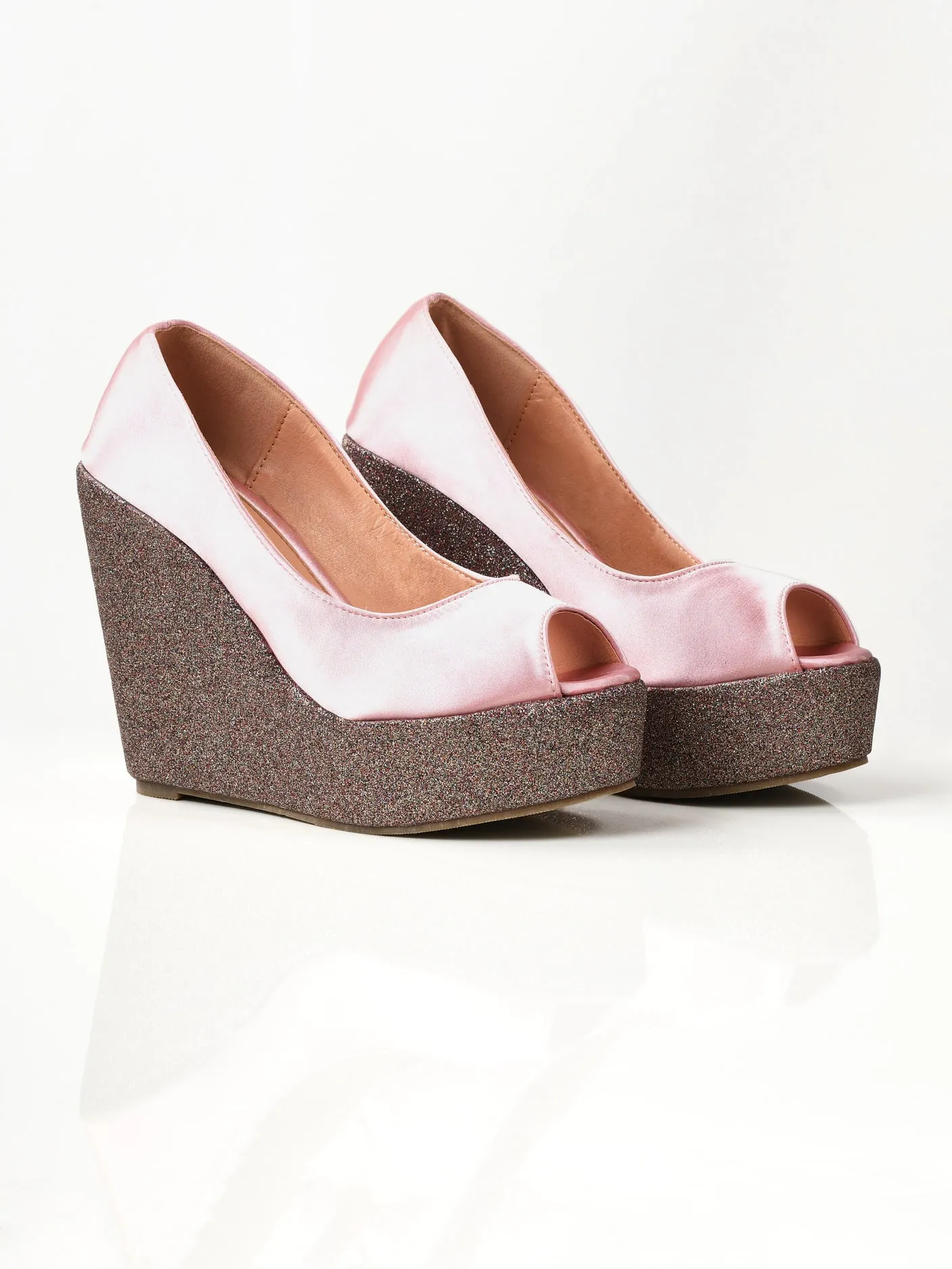 Satin Glitter Wedges - Pink