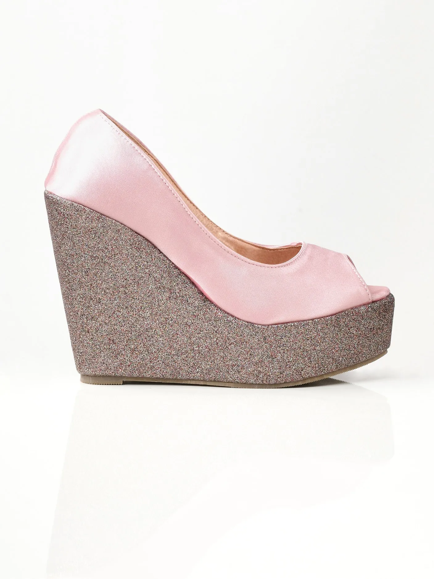 Satin Glitter Wedges - Pink