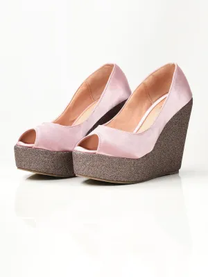 Satin Glitter Wedges - Pink
