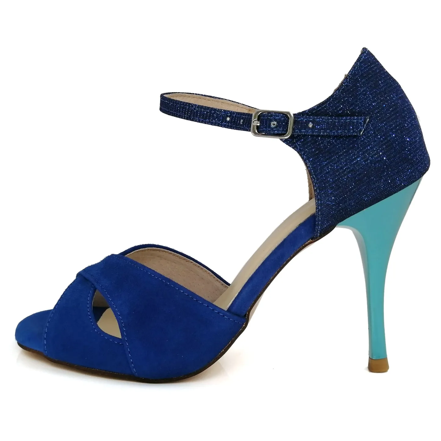 SHJ Women's Blue Suede 9.5cm Heels Dance Tango Shoes