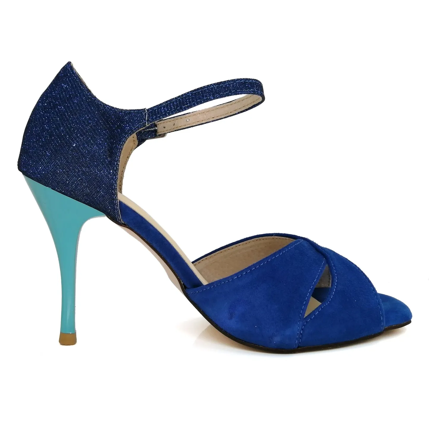 SHJ Women's Blue Suede 9.5cm Heels Dance Tango Shoes